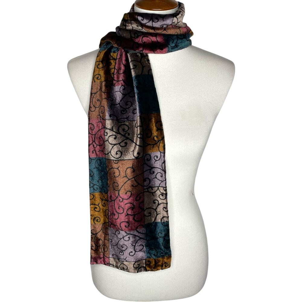 Vintage Velvet Scarf Black Patchwork Scroll Vine Dark Romance Boho Whimsigoth
